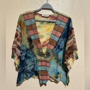 Sterling Styles ARTSILK Kimono Topper Blouse Boho Hippie Festival Vintage‎